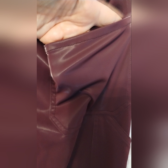 Everlane Vinyl  Burgundy Wide-Leg Pants sz M - Picture 3 of 3